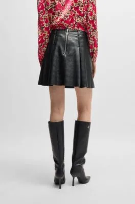 Faux-leather mini skirt with embossed houndstooth pattern