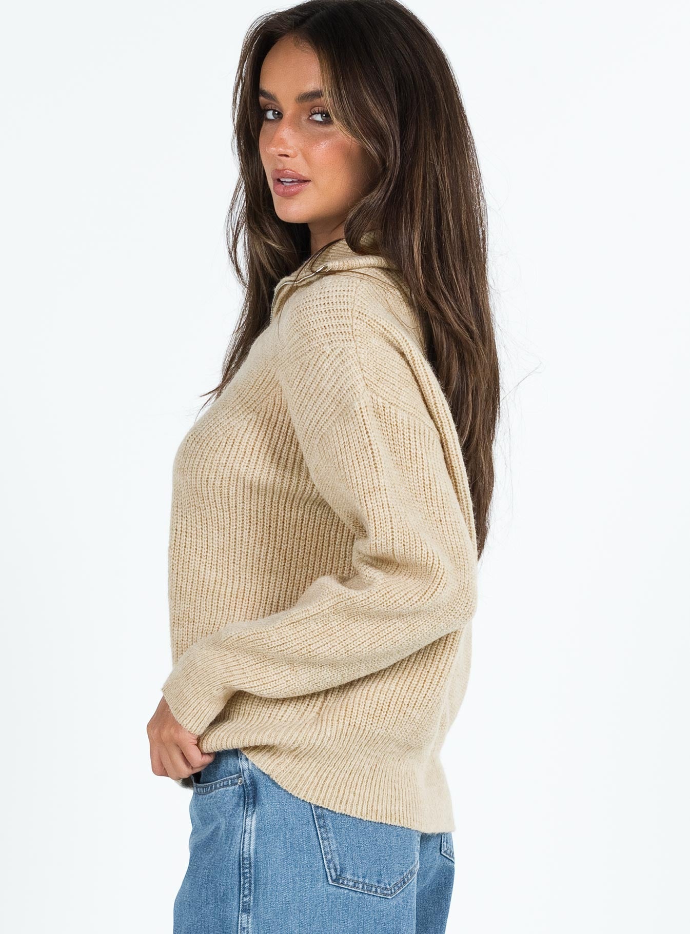 Ferry Zip Front Sweater Beige