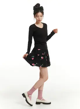 Floral Graphic Flare Mini Skirt OF428