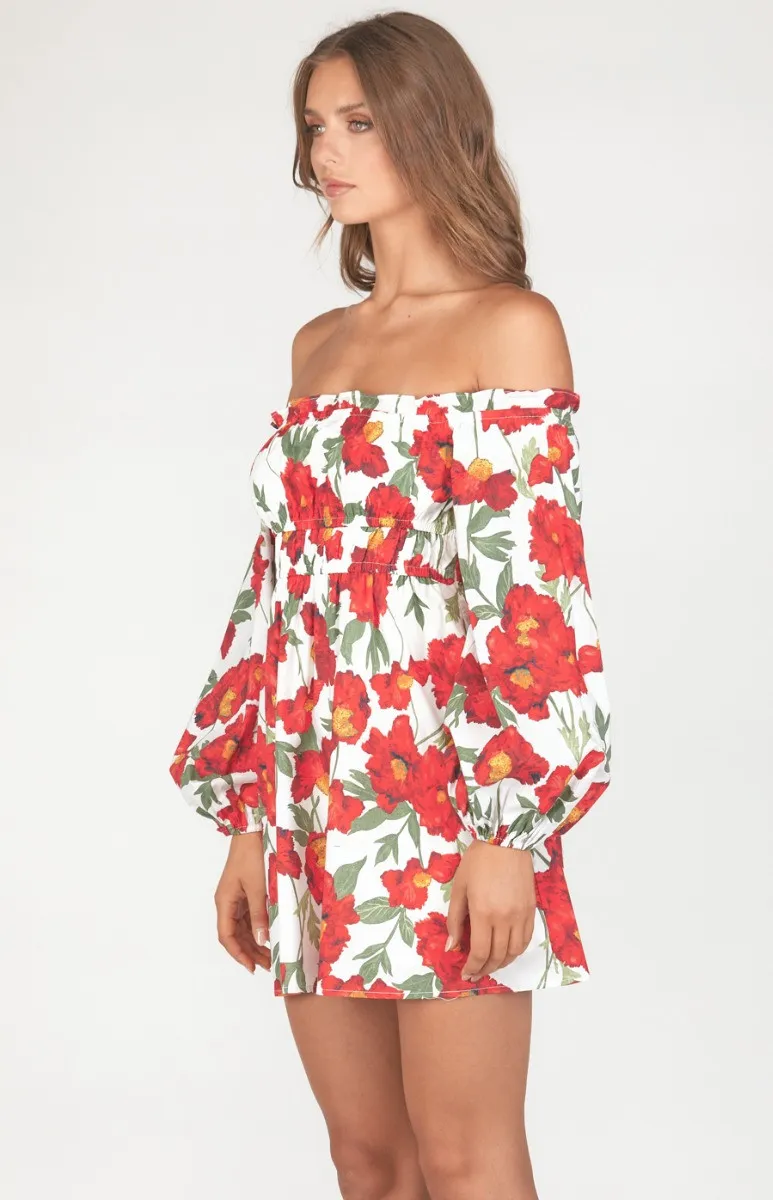 Floral Off the Shoulder Dress with Elastic Waist Detail (WDR452A)