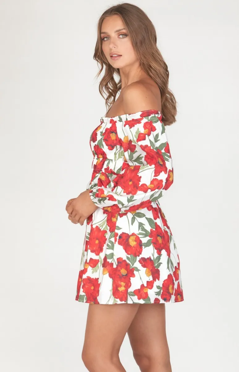 Floral Off the Shoulder Dress with Elastic Waist Detail (WDR452A)