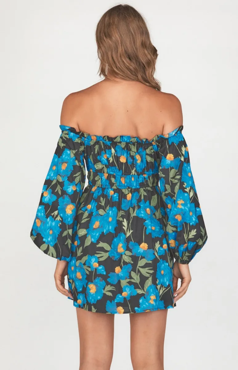 Floral Off the Shoulder Dress with Elastic Waist Detail (WDR452A)