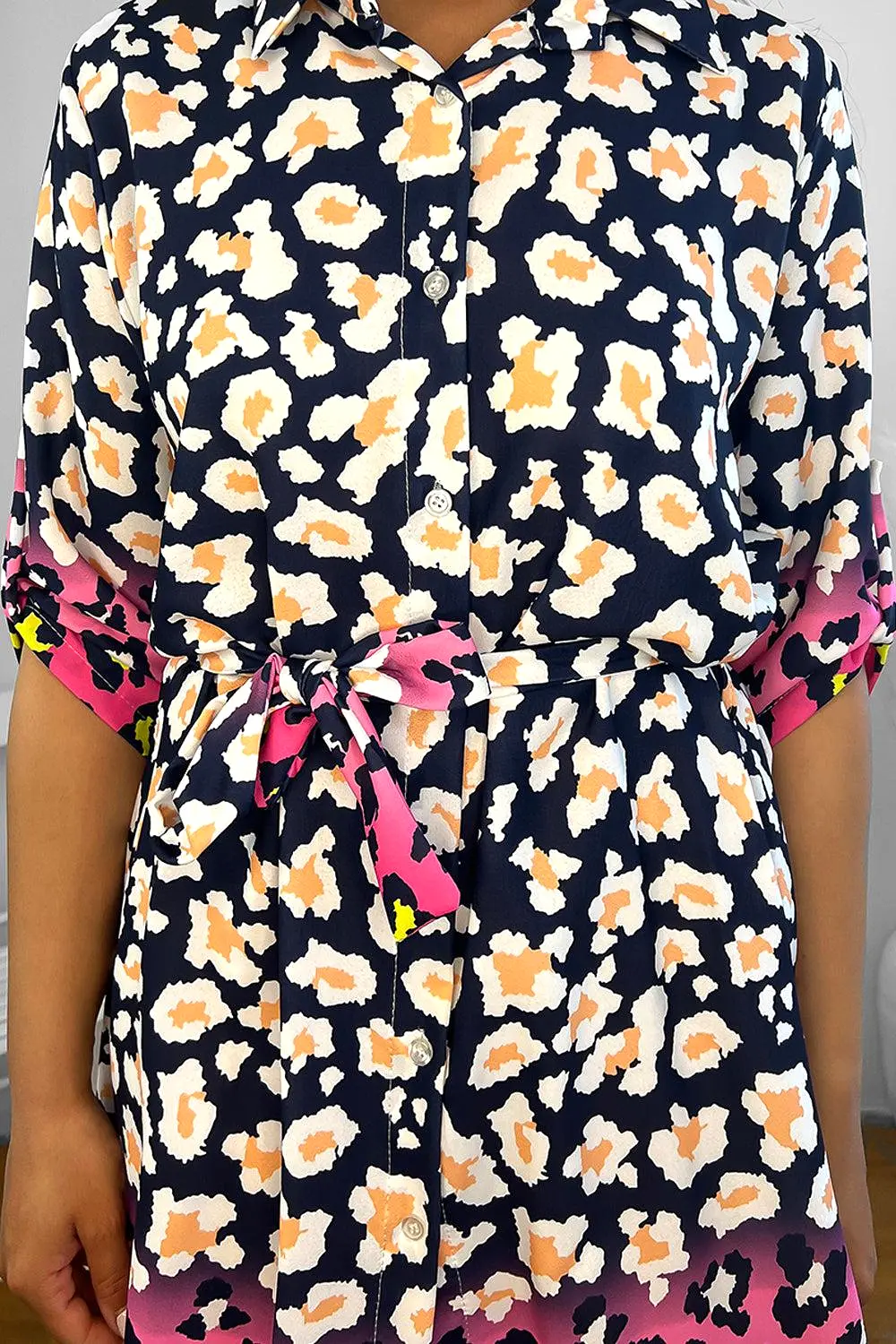 Floral Print With Block Colour Shirt Dress