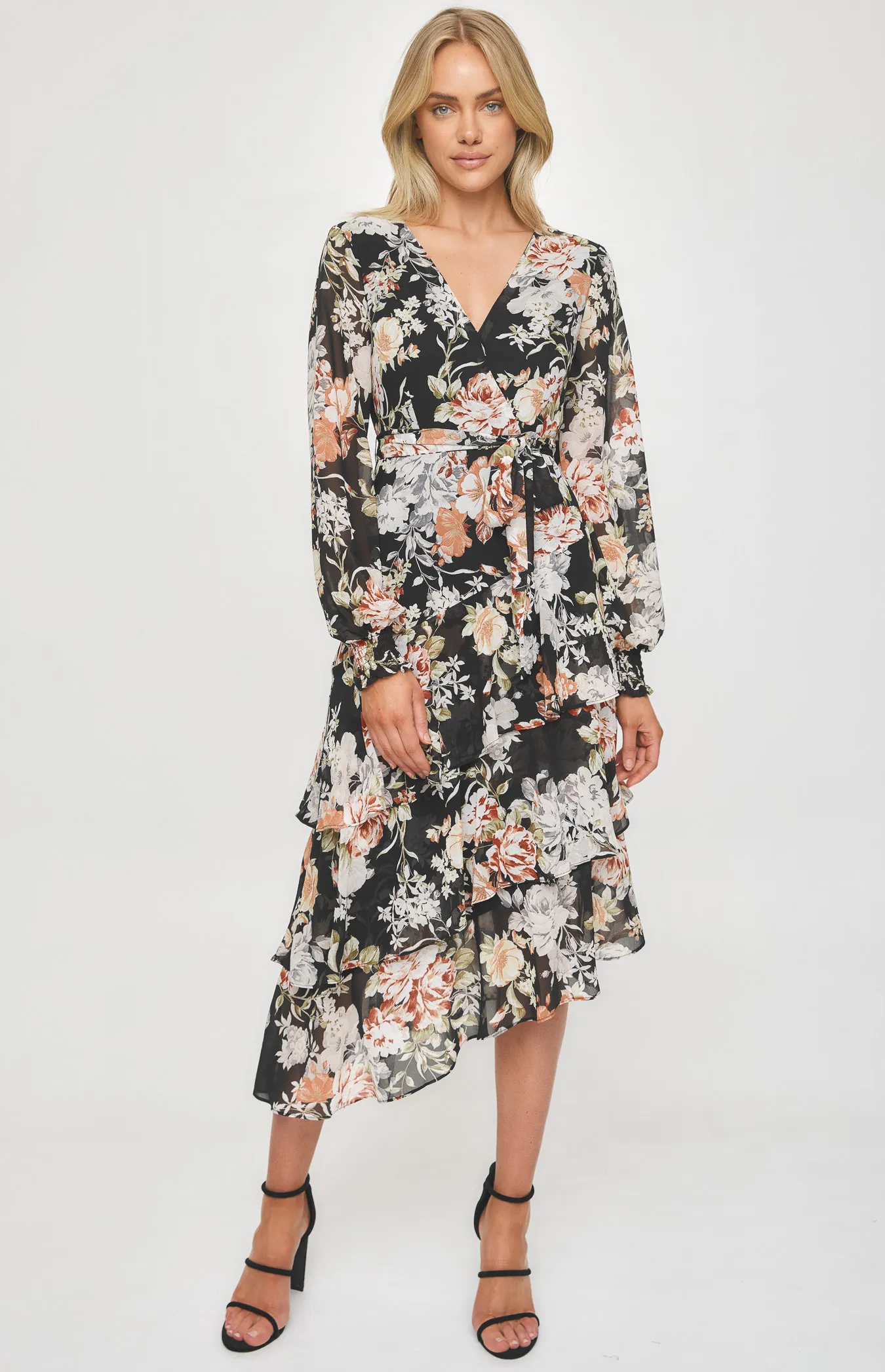 Floral Tiered Hem Midi Dress (ADR1151-2A) 