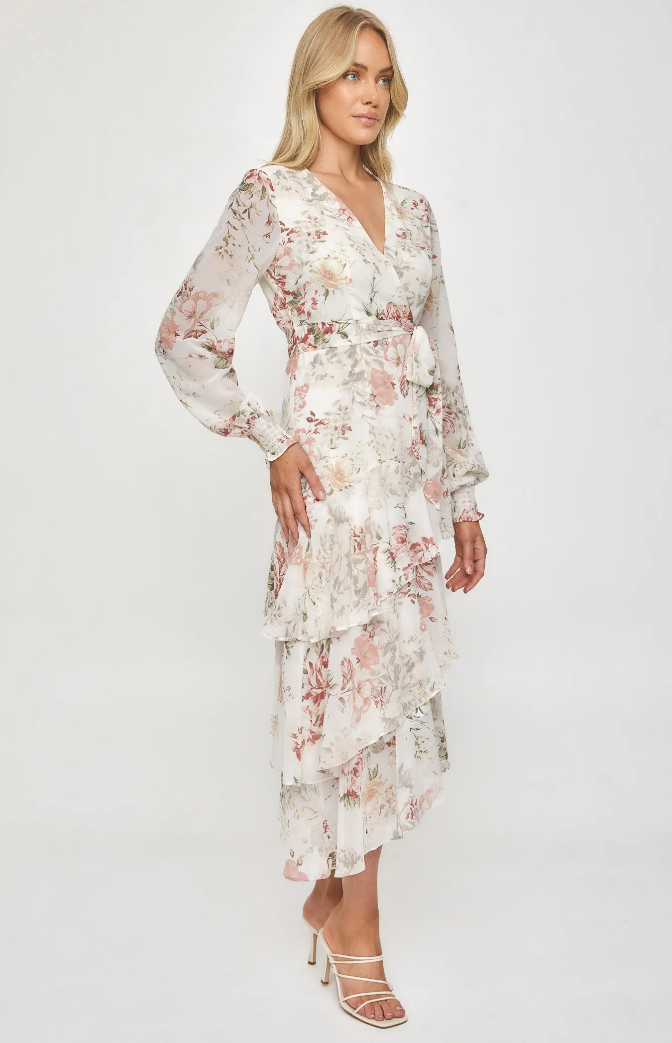 Floral Tiered Hem Midi Dress (ADR1151-2A) 