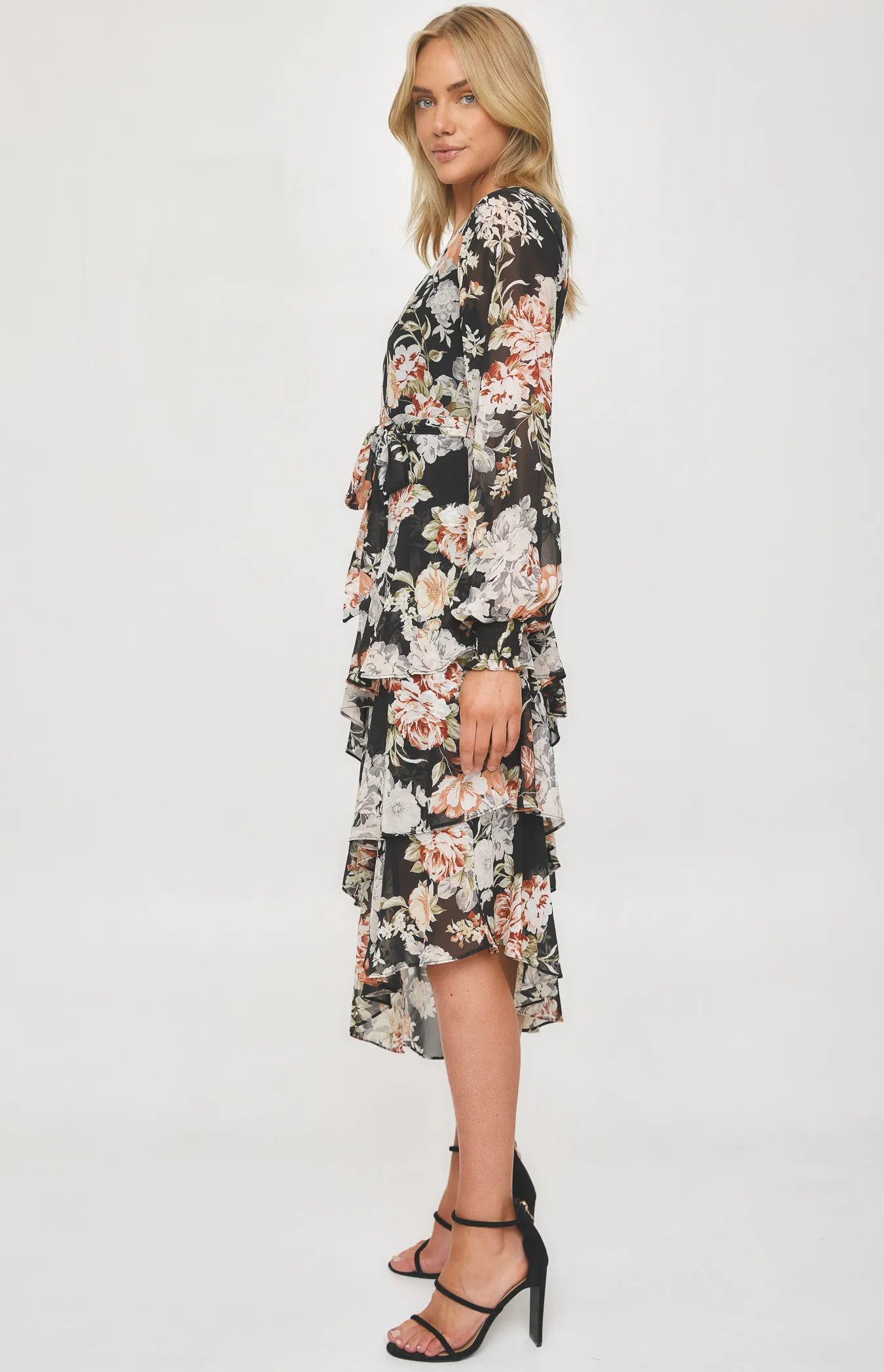 Floral Tiered Hem Midi Dress (ADR1151-2A) 