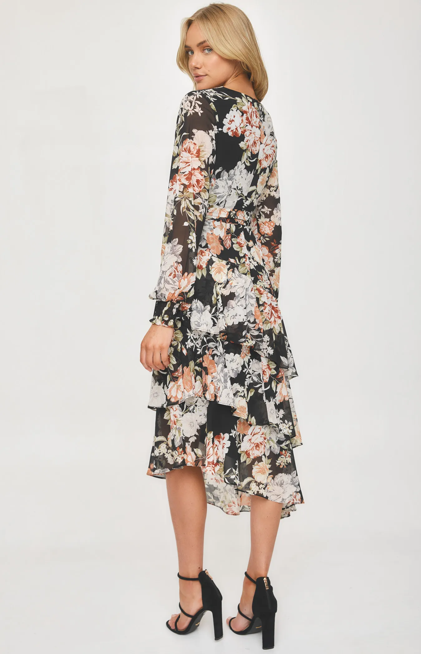 Floral Tiered Hem Midi Dress (ADR1151-2A) 