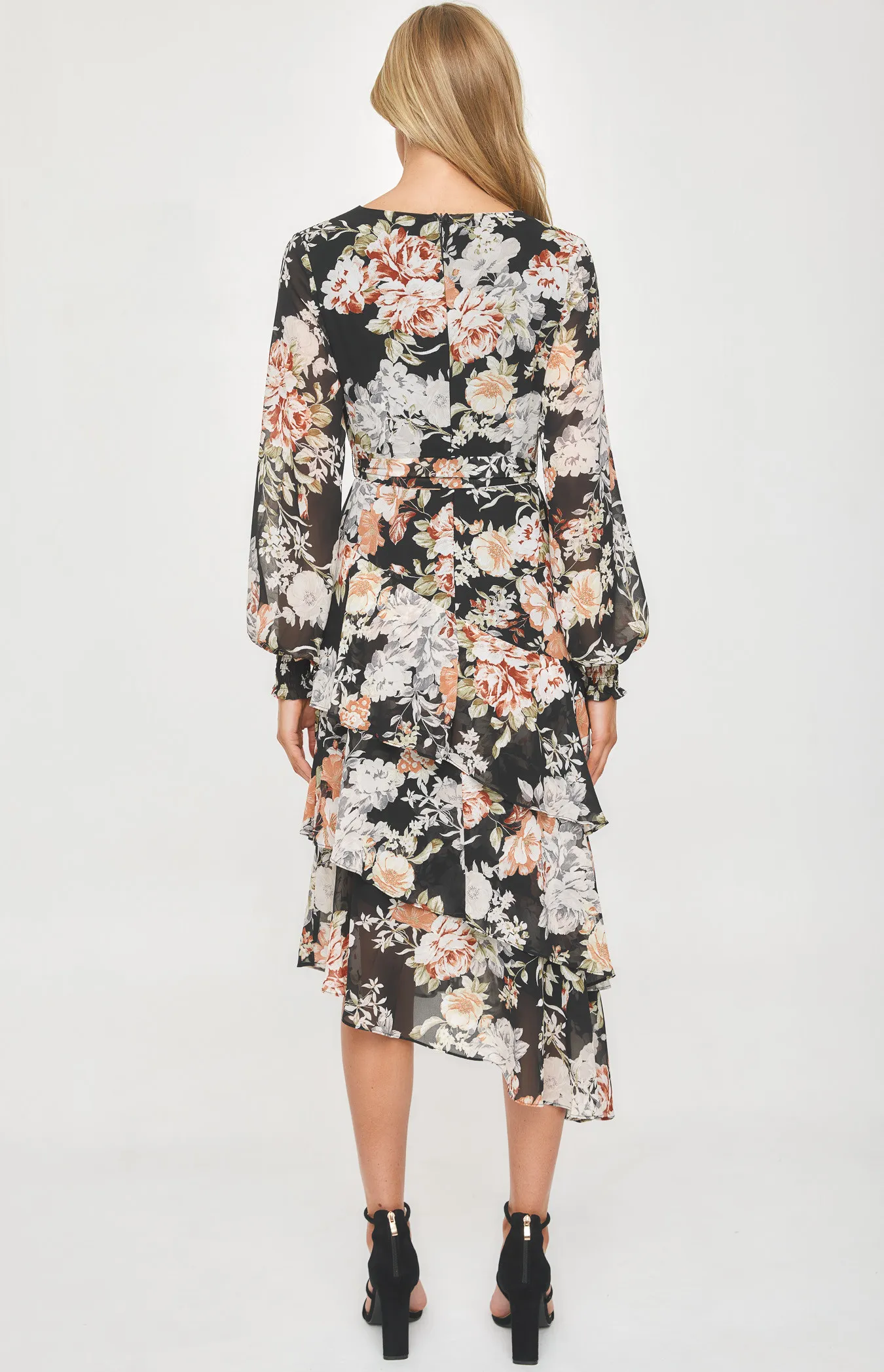 Floral Tiered Hem Midi Dress (ADR1151-2A) 