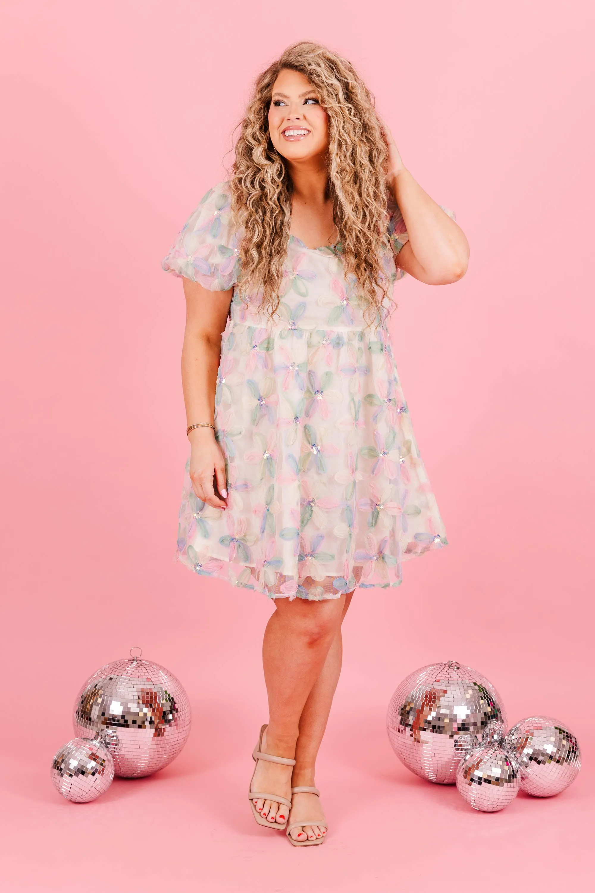 Flower Clouds Dress, Pink Mix