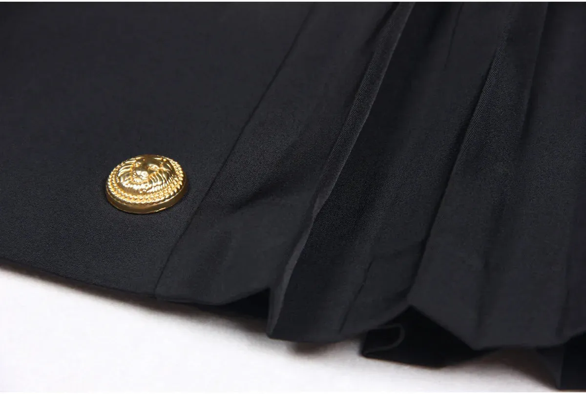 Formal High Waist Button Decor Pleated Above Knee Skirt for Women