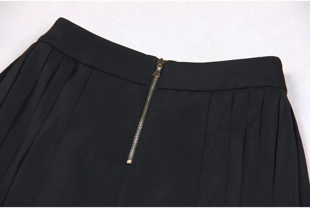 Formal High Waist Button Decor Pleated Above Knee Skirt for Women