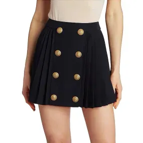 Formal High Waist Button Decor Pleated Above Knee Skirt for Women