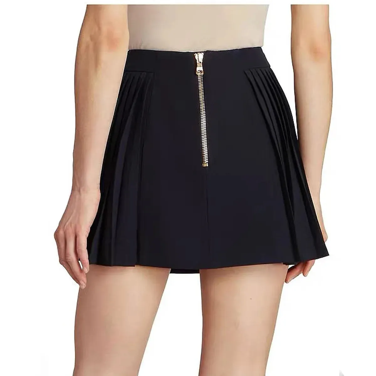 Formal High Waist Button Decor Pleated Above Knee Skirt for Women