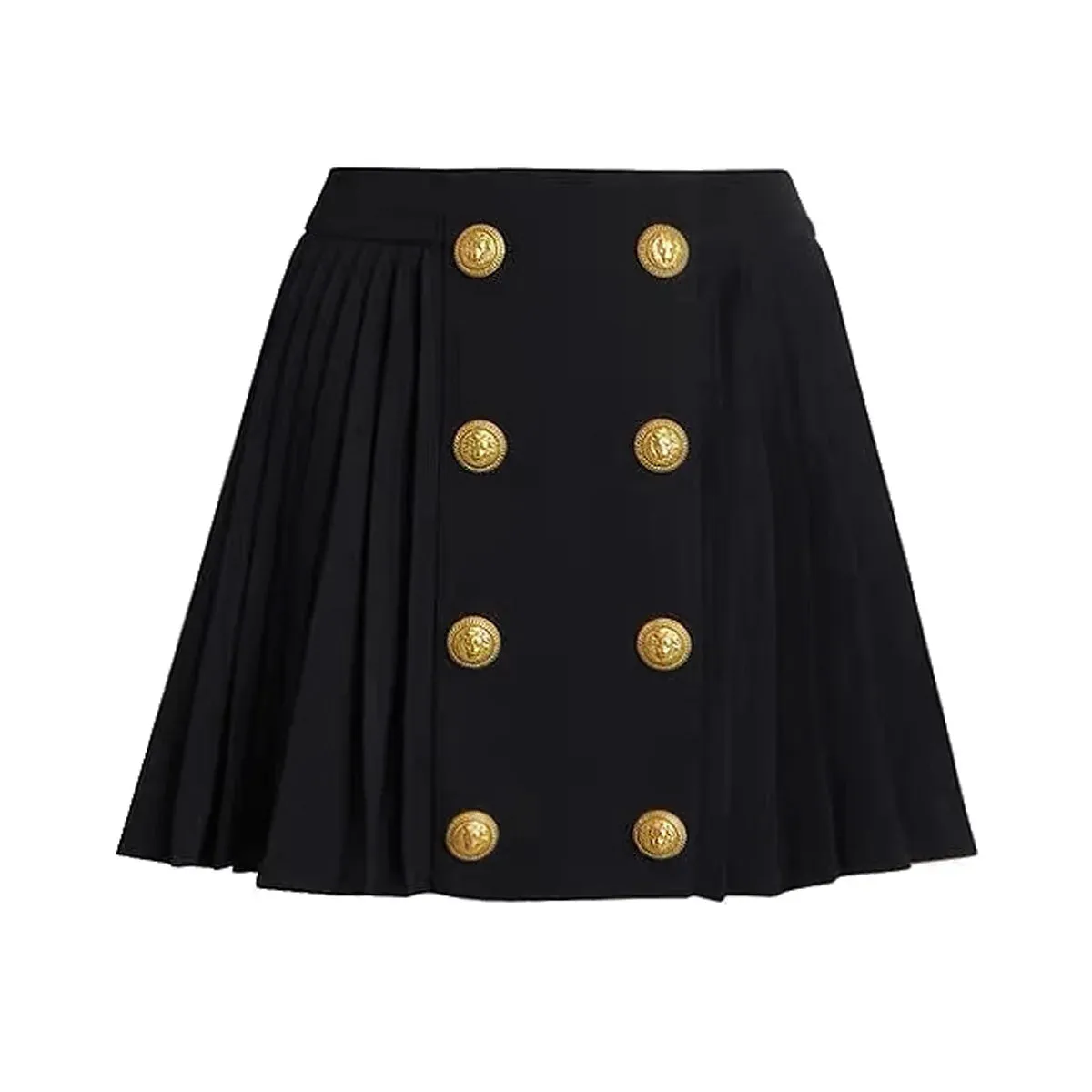 Formal High Waist Button Decor Pleated Above Knee Skirt for Women