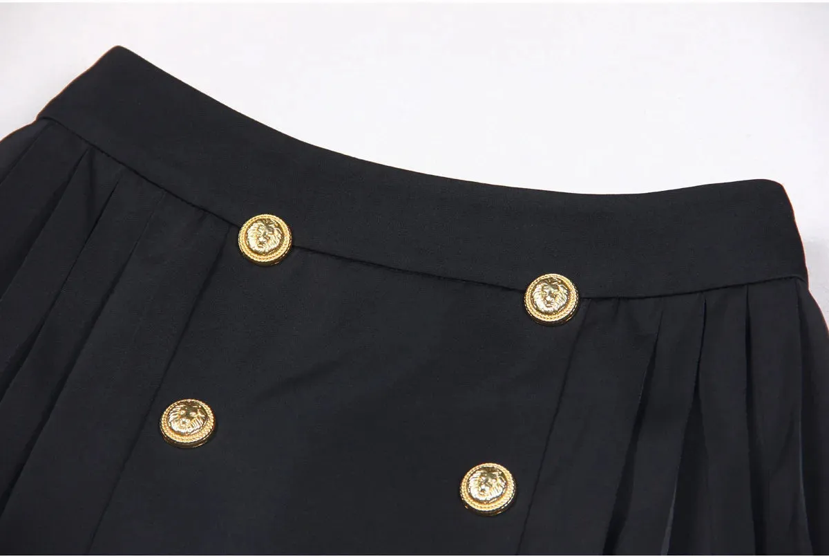 Formal High Waist Button Decor Pleated Above Knee Skirt for Women