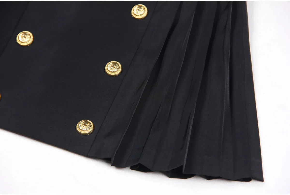 Formal High Waist Button Decor Pleated Above Knee Skirt for Women