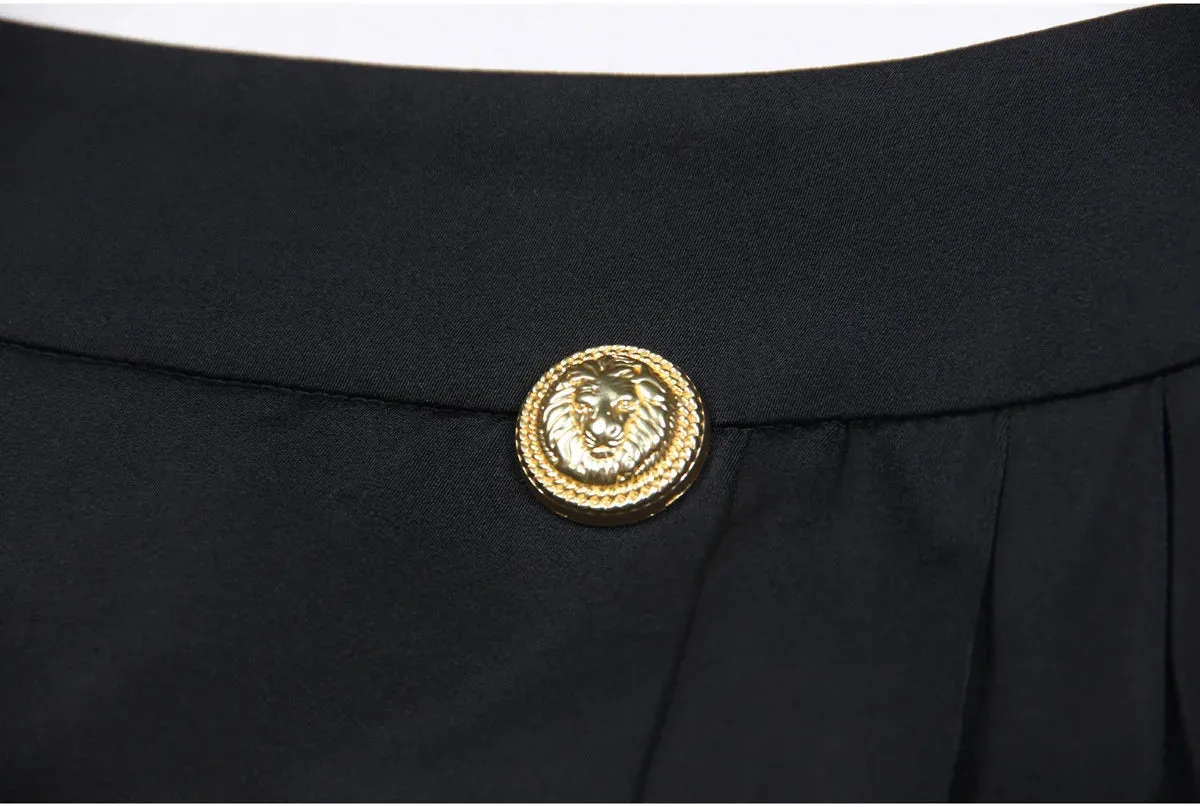 Formal High Waist Button Decor Pleated Above Knee Skirt for Women