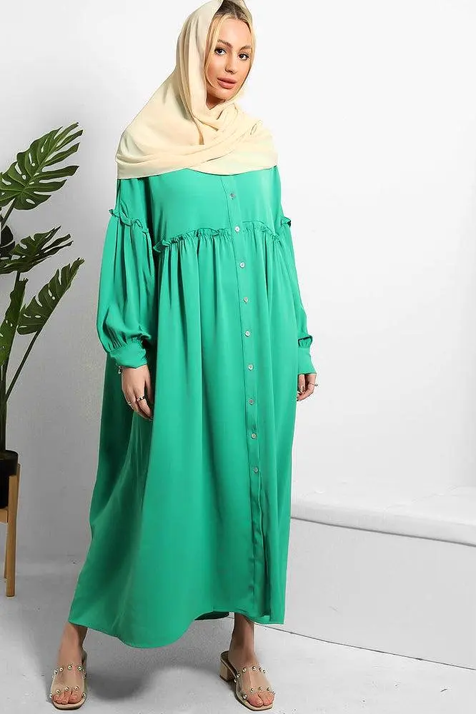 Frilled Details Modest Shirt Dress