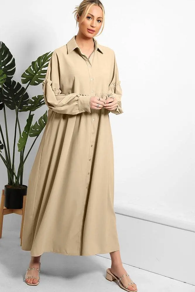 Frilled Details Modest Shirt Dress