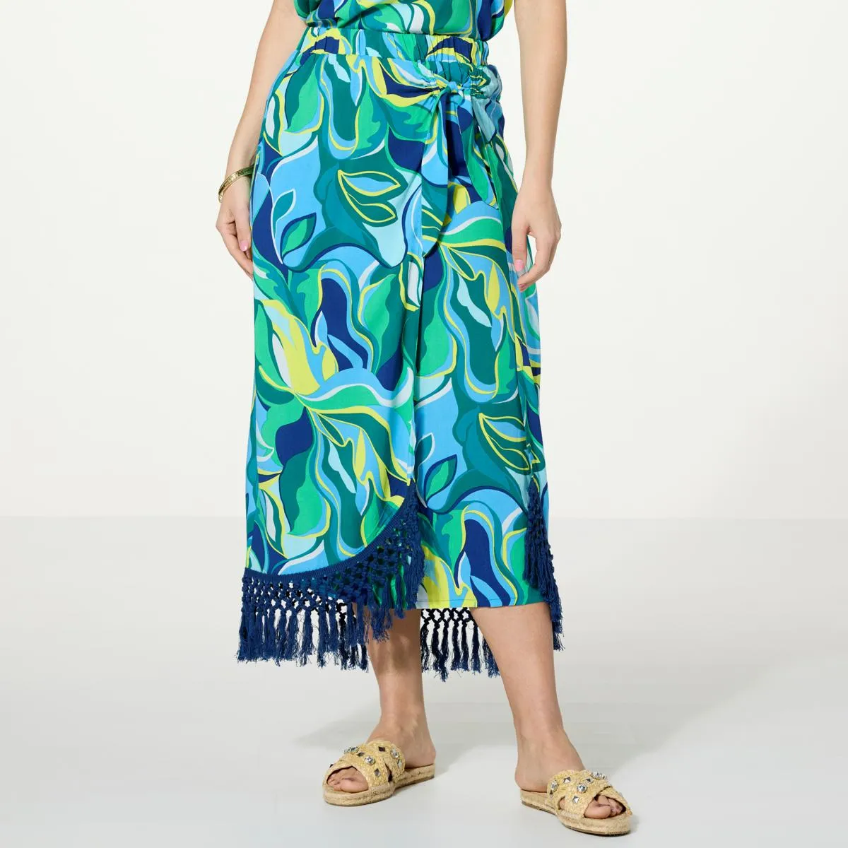      G by Giuliana Woven Challis Tie-Front Sarong Midi Skirt     