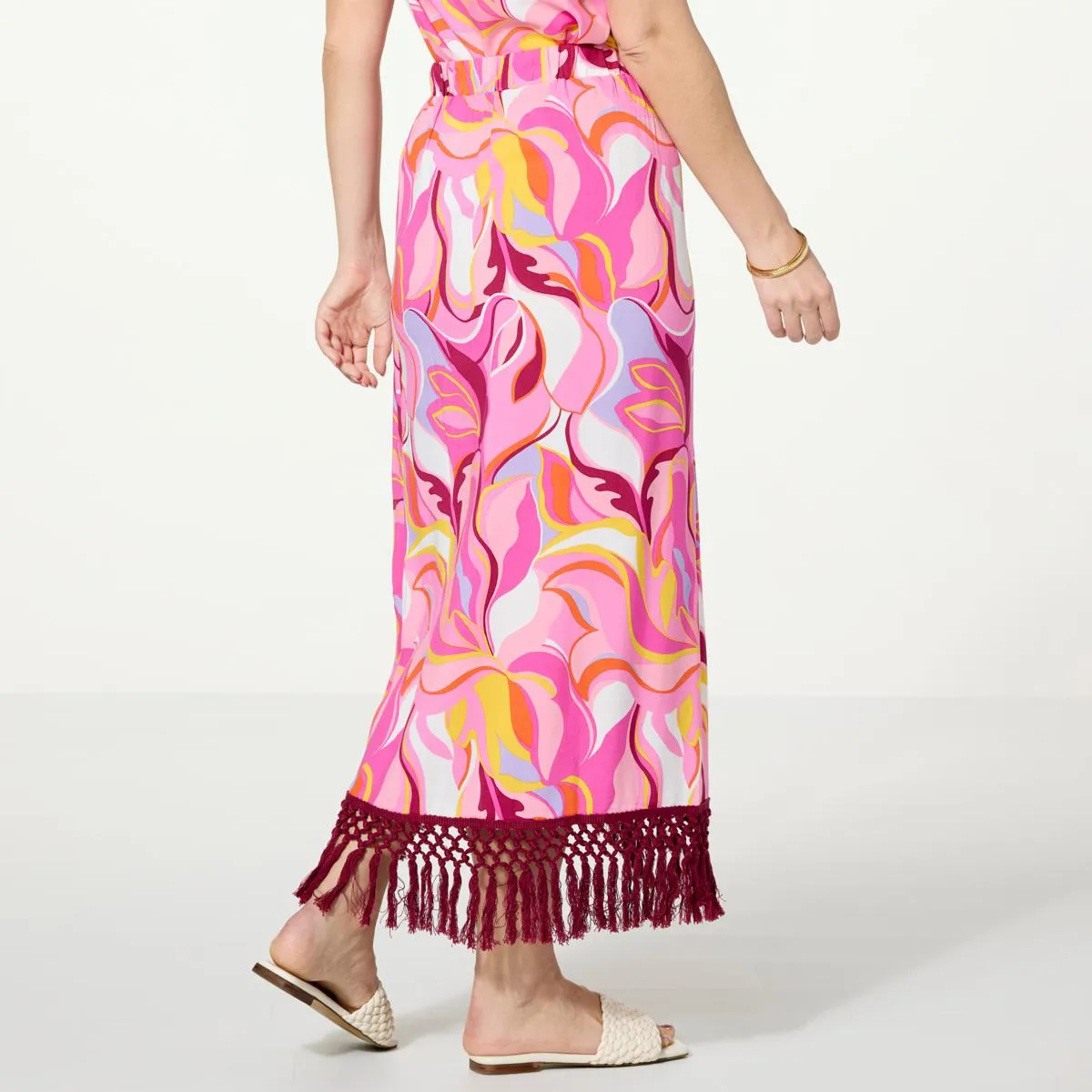      G by Giuliana Woven Challis Tie-Front Sarong Midi Skirt     