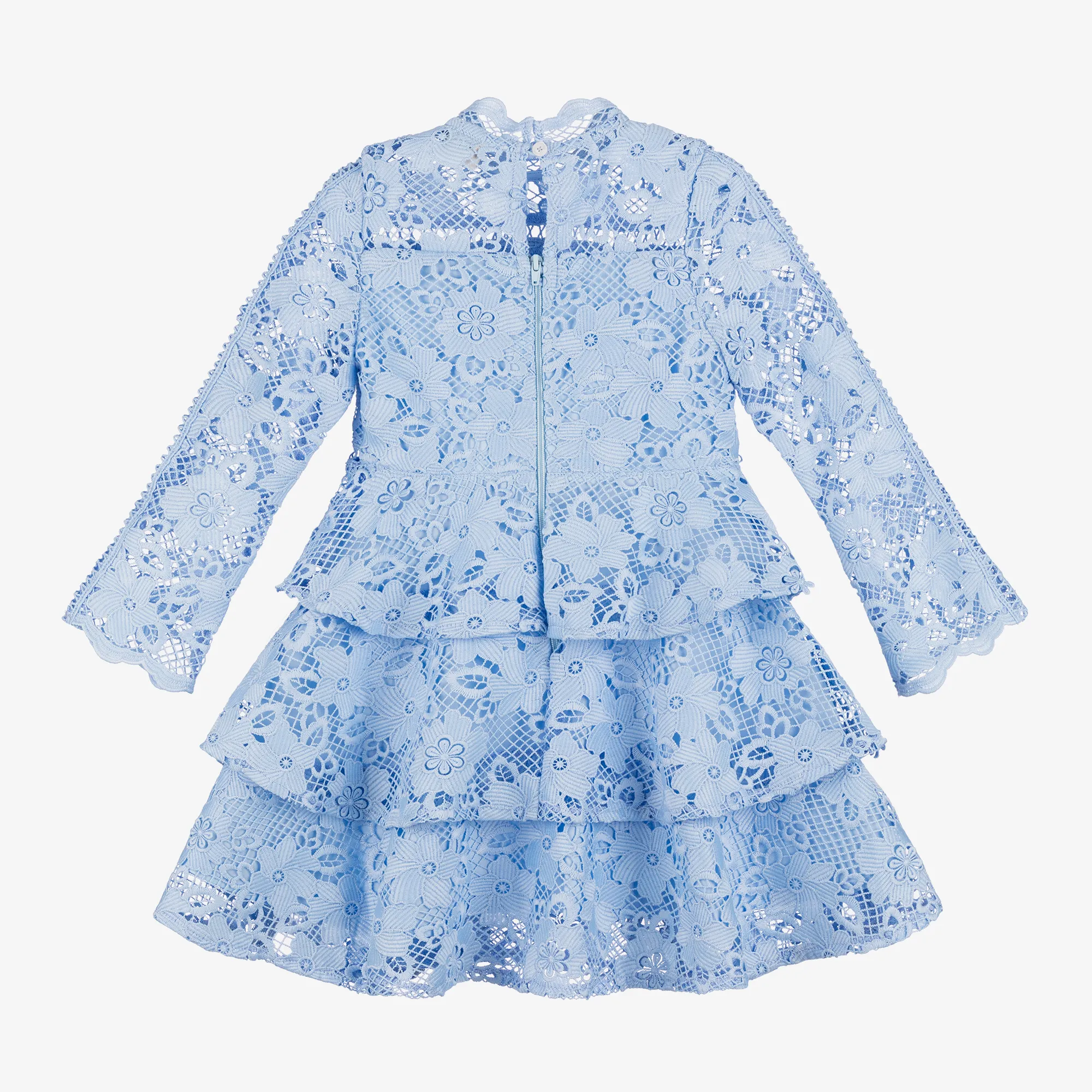 Girls Blue Guipure Lace Floral Dress