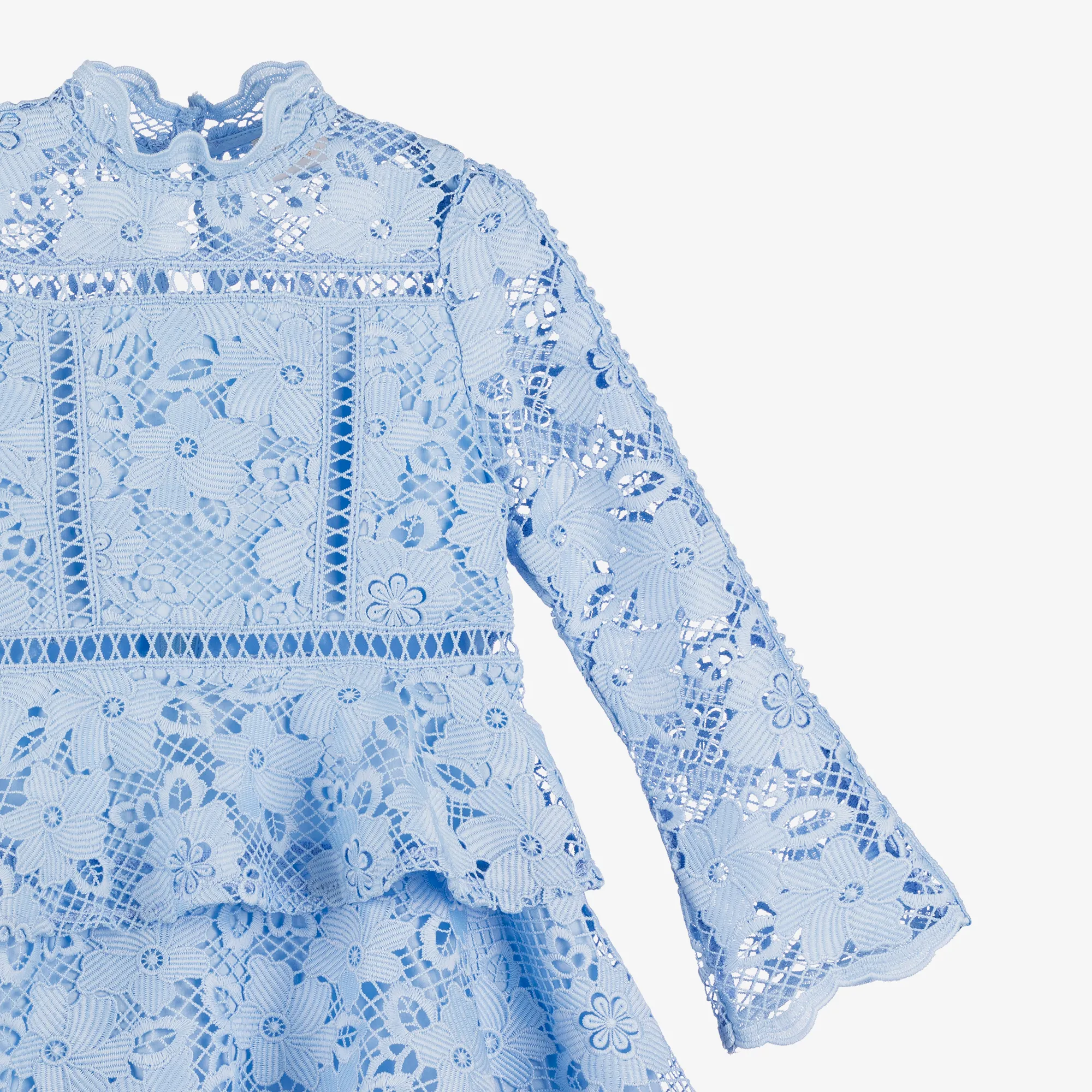 Girls Blue Guipure Lace Floral Dress