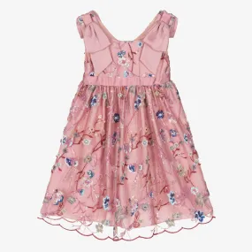 Girls Pink Embroidered Floral Dress