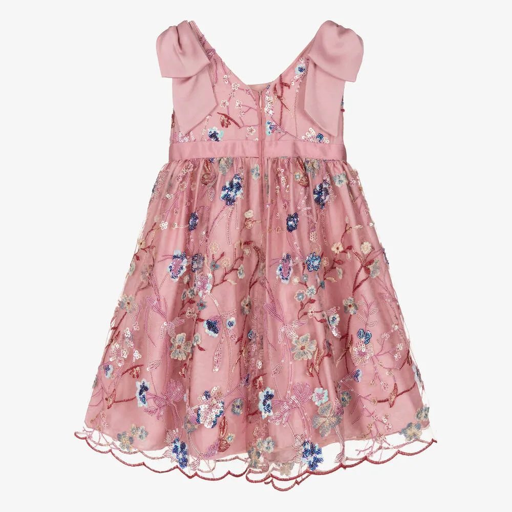 Girls Pink Embroidered Floral Dress