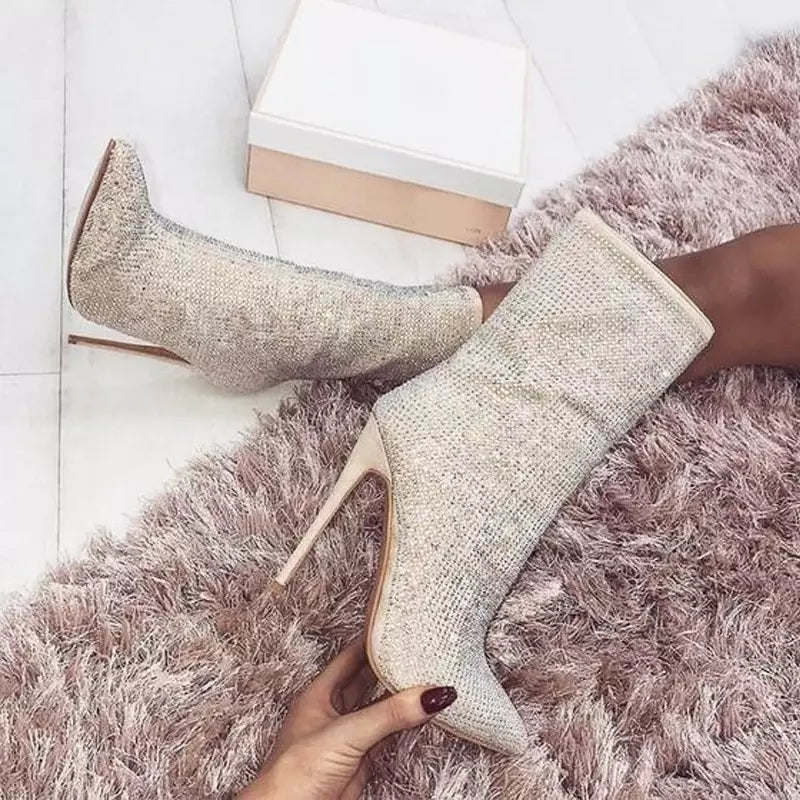 GLITTER HIGH-HEEL ANKLE BOOTS