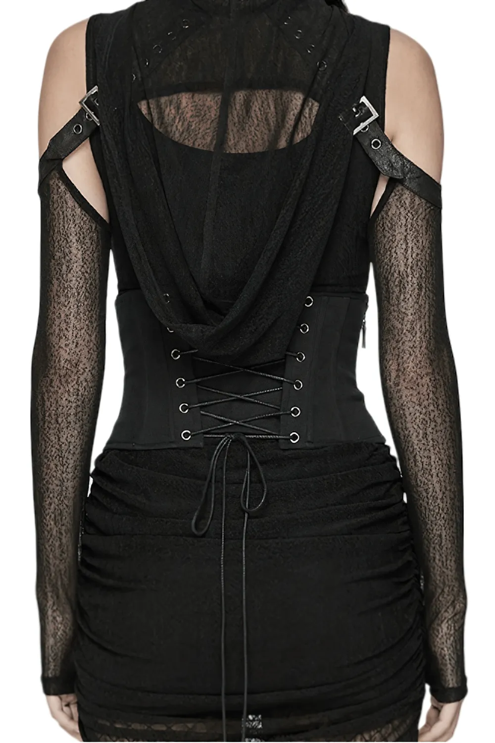 Gothic Black Corset Belt with Buckles and Lace-up Back