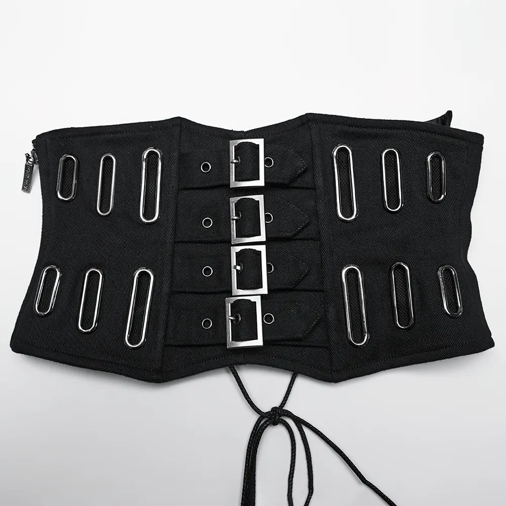 Gothic Black Corset Belt with Buckles and Lace-up Back