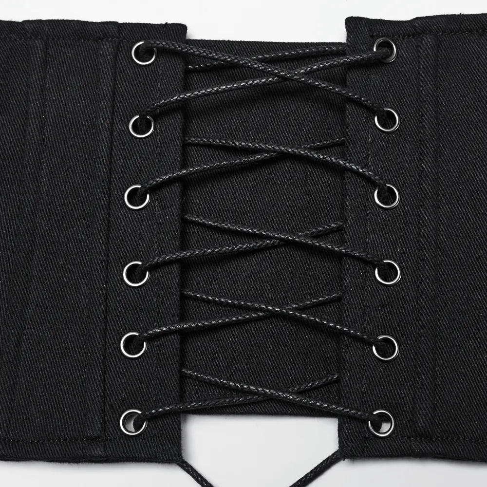 Gothic Black Corset Belt with Buckles and Lace-up Back