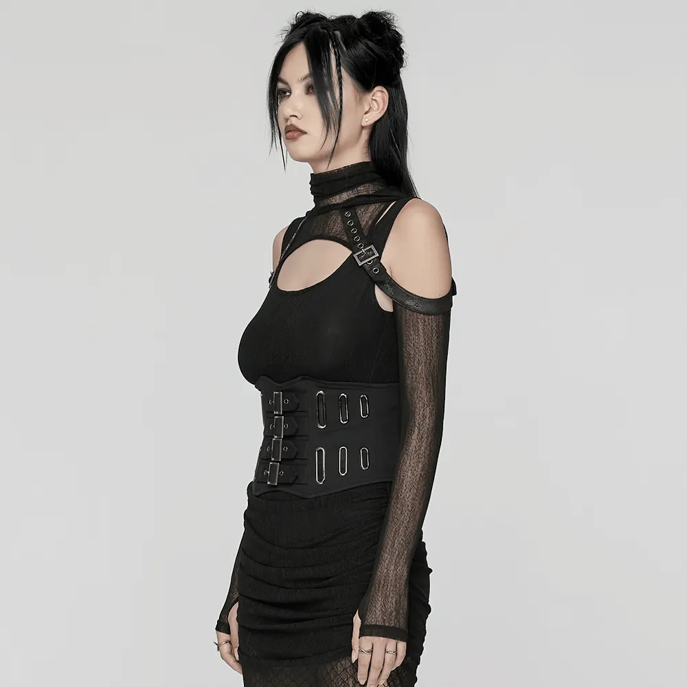 Gothic Black Corset Belt with Buckles and Lace-up Back