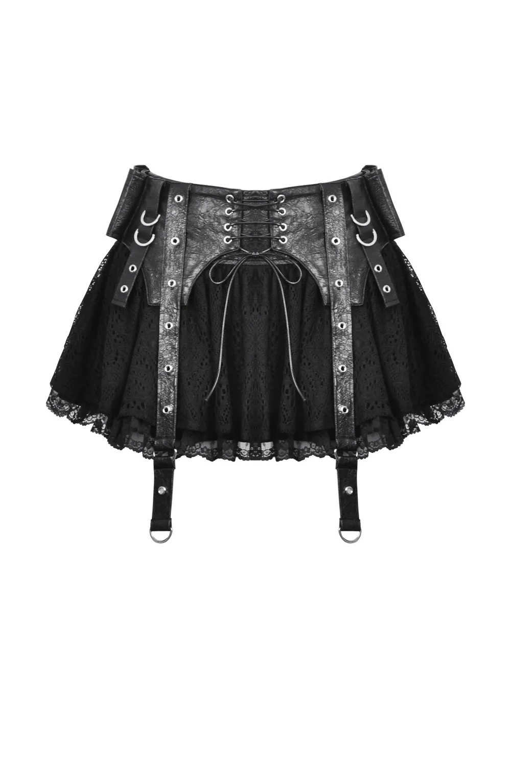 Gothic Lace Skirt with Faux Leather Corset Detailing