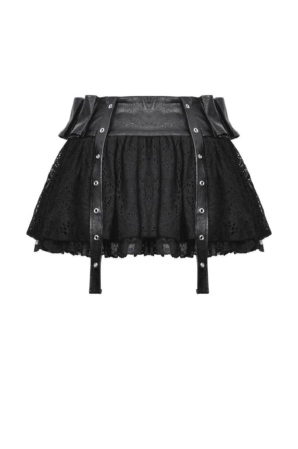 Gothic Lace Skirt with Faux Leather Corset Detailing