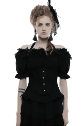 Gothic Women's Lace-up Black Corset with Feather Accents