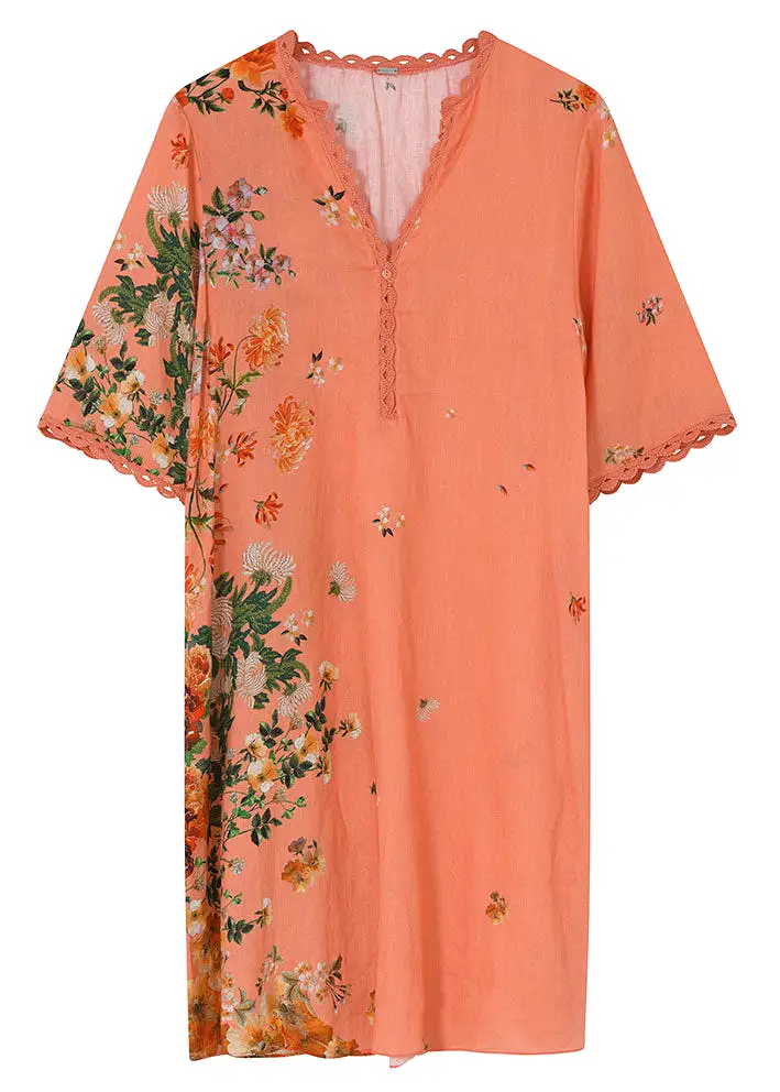 Gustav Costa shirt dress 49517-85309 Kjole - Coral w. Embr. Flower Print