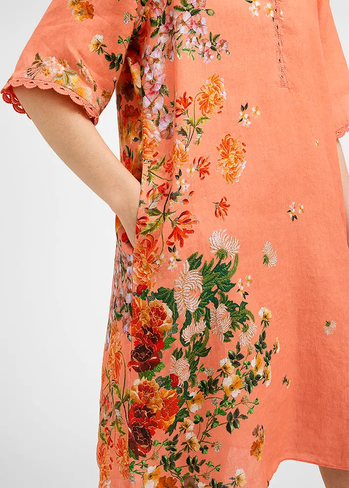 Gustav Costa shirt dress 49517-85309 Kjole - Coral w. Embr. Flower Print