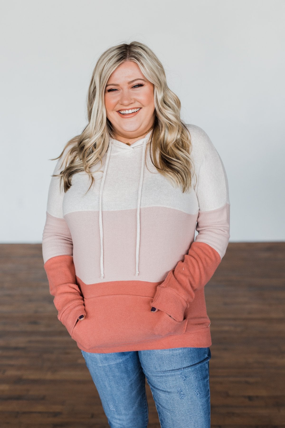 In The Moment Color Block Hoodie- Shades of Blush