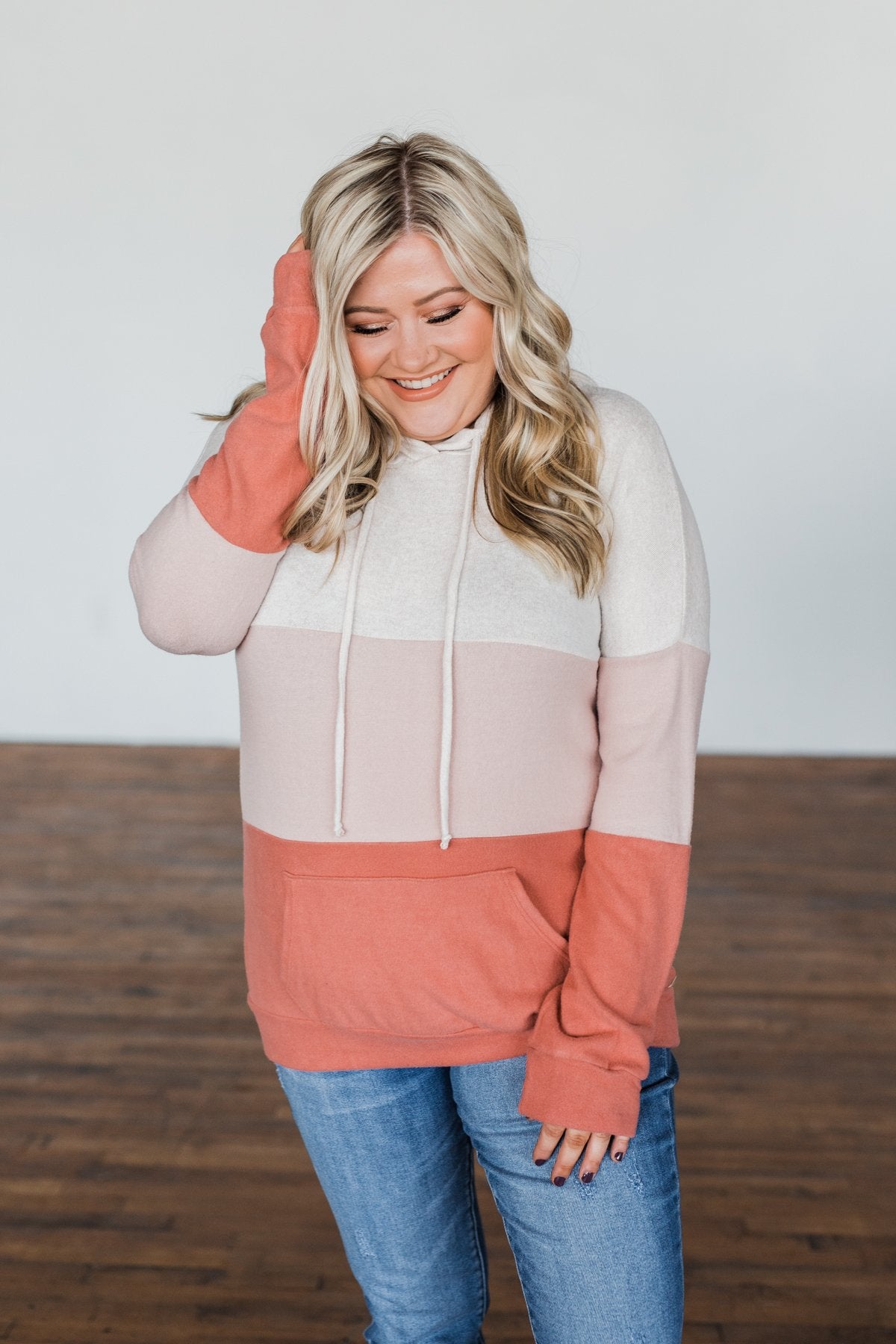 In The Moment Color Block Hoodie- Shades of Blush