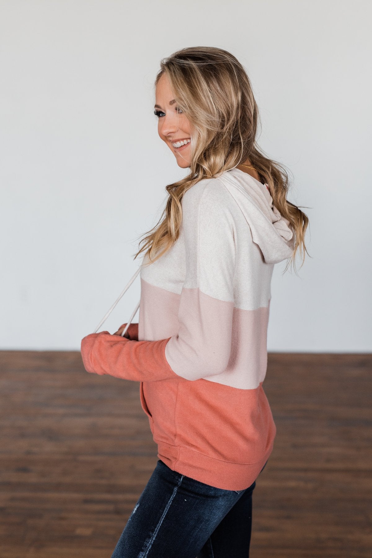 In The Moment Color Block Hoodie- Shades of Blush