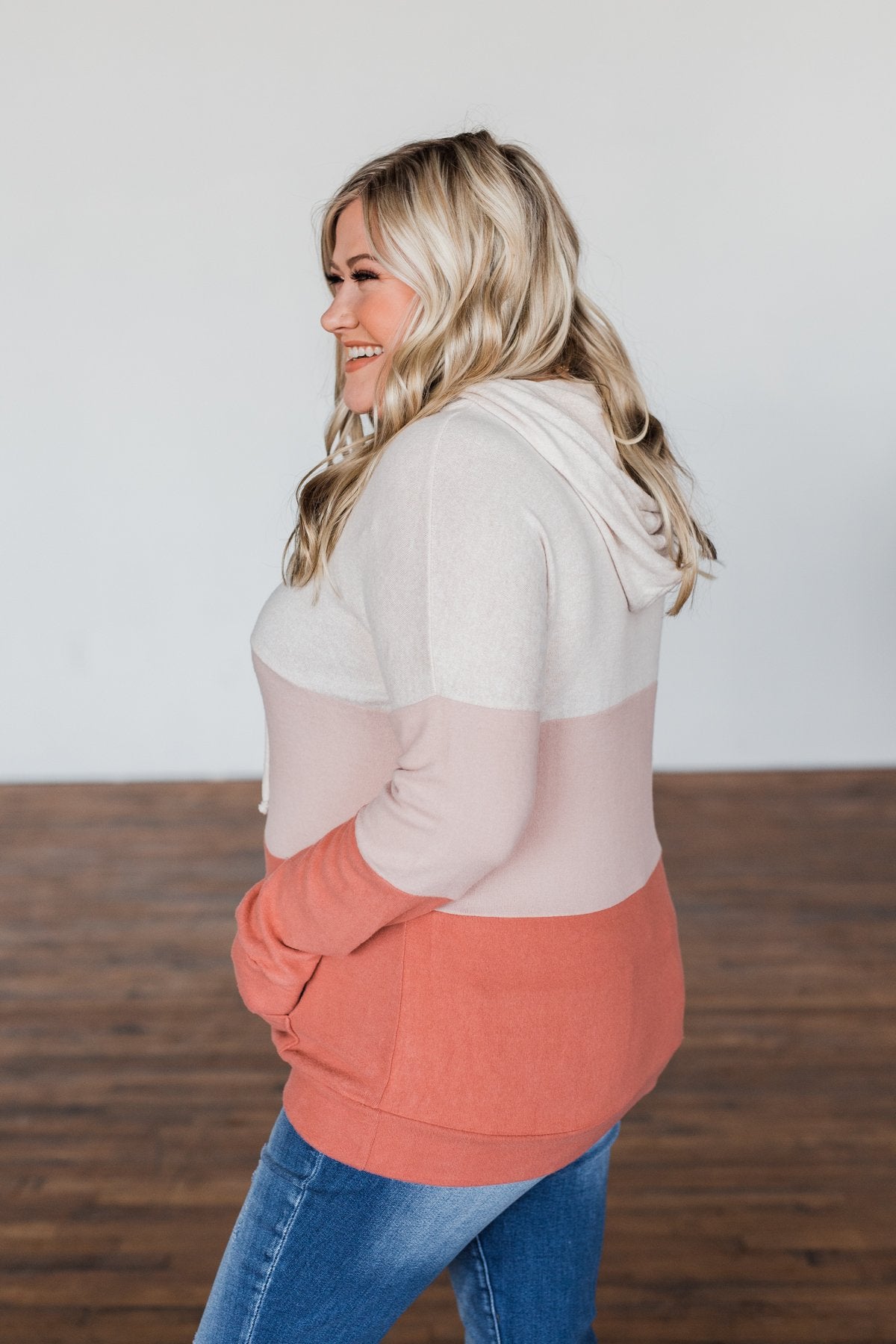 In The Moment Color Block Hoodie- Shades of Blush