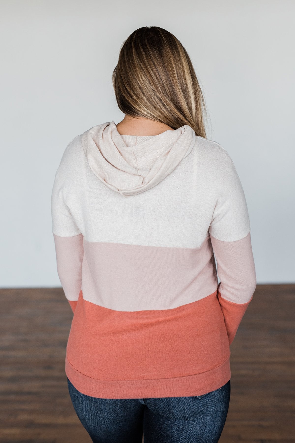 In The Moment Color Block Hoodie- Shades of Blush