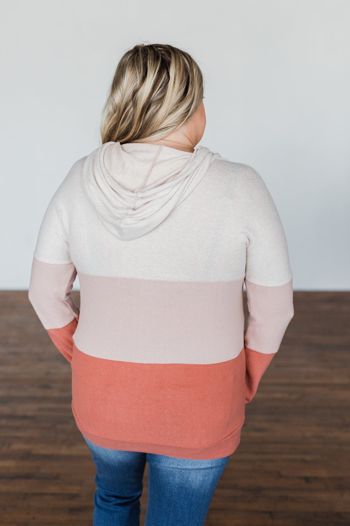 In The Moment Color Block Hoodie- Shades of Blush