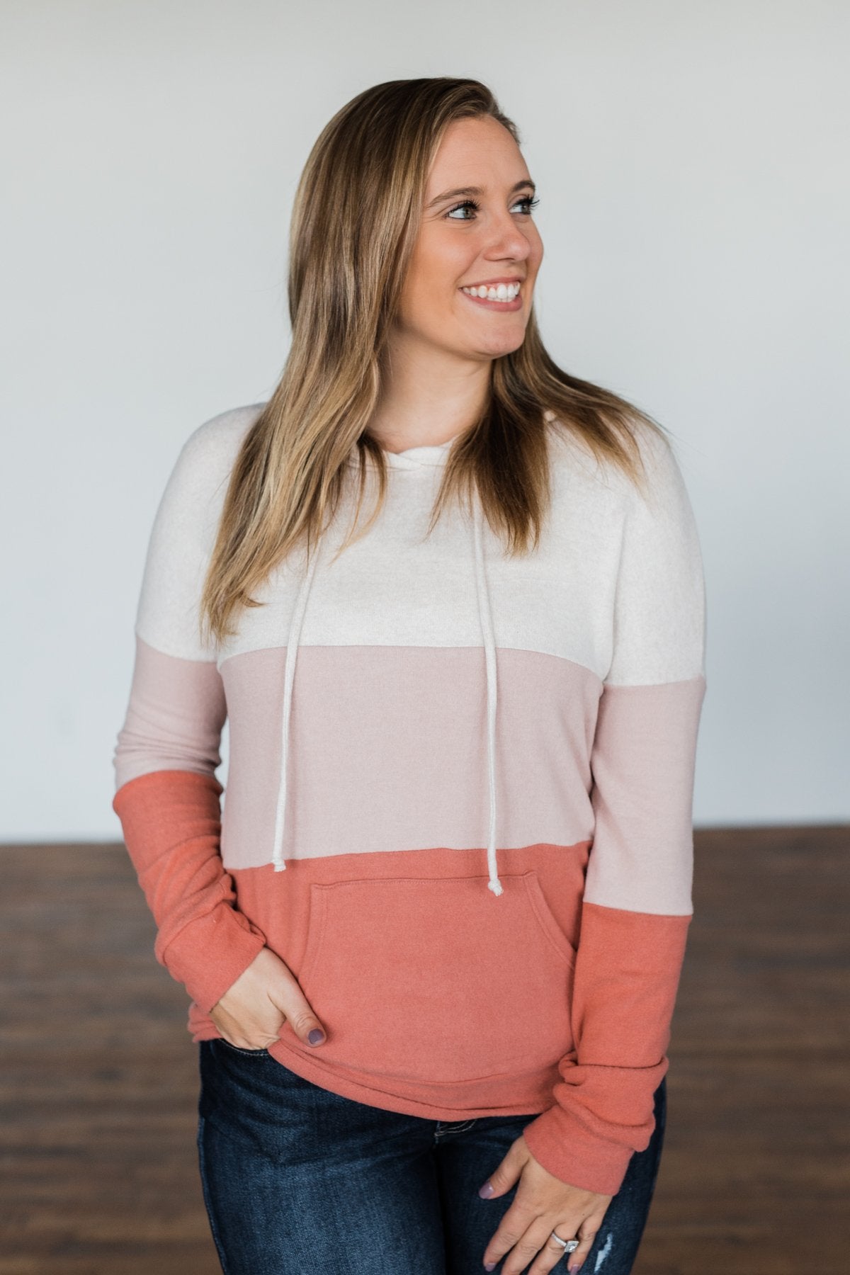 In The Moment Color Block Hoodie- Shades of Blush