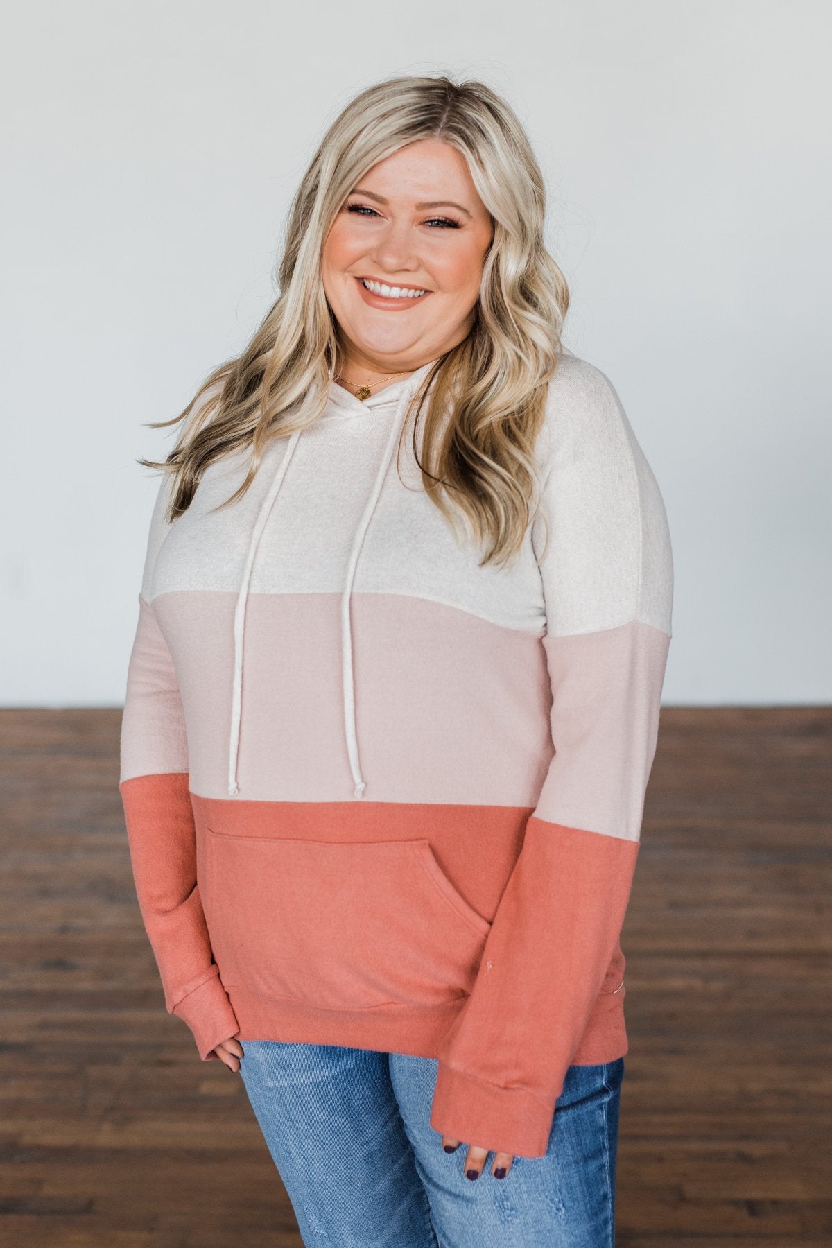 In The Moment Color Block Hoodie- Shades of Blush