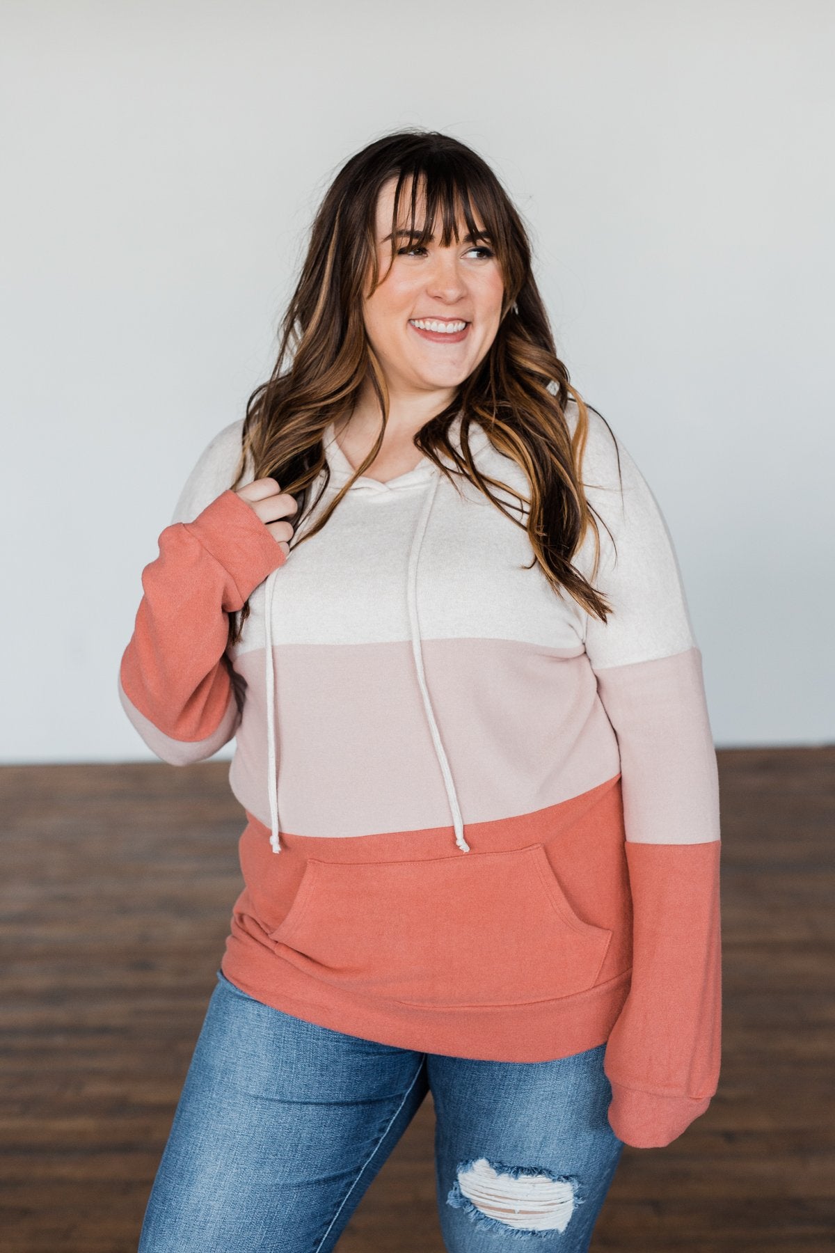 In The Moment Color Block Hoodie- Shades of Blush