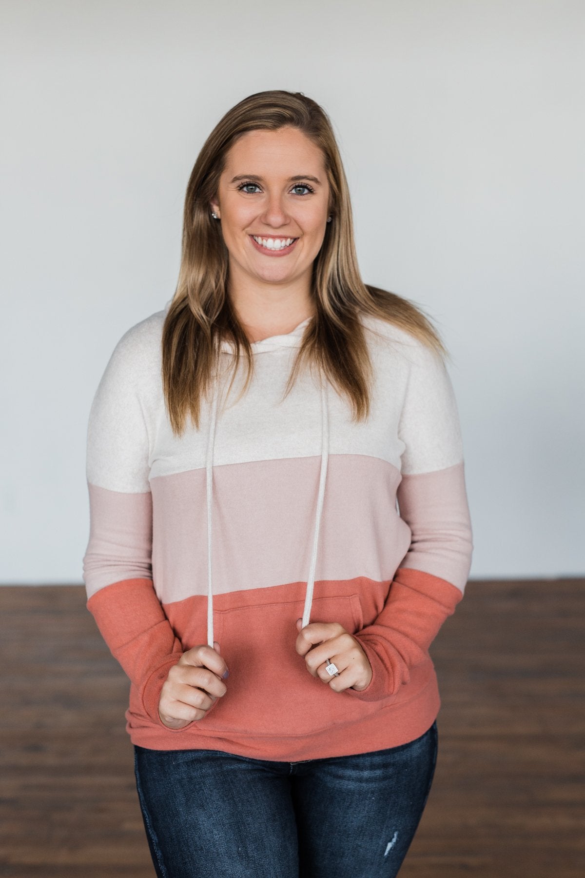 In The Moment Color Block Hoodie- Shades of Blush