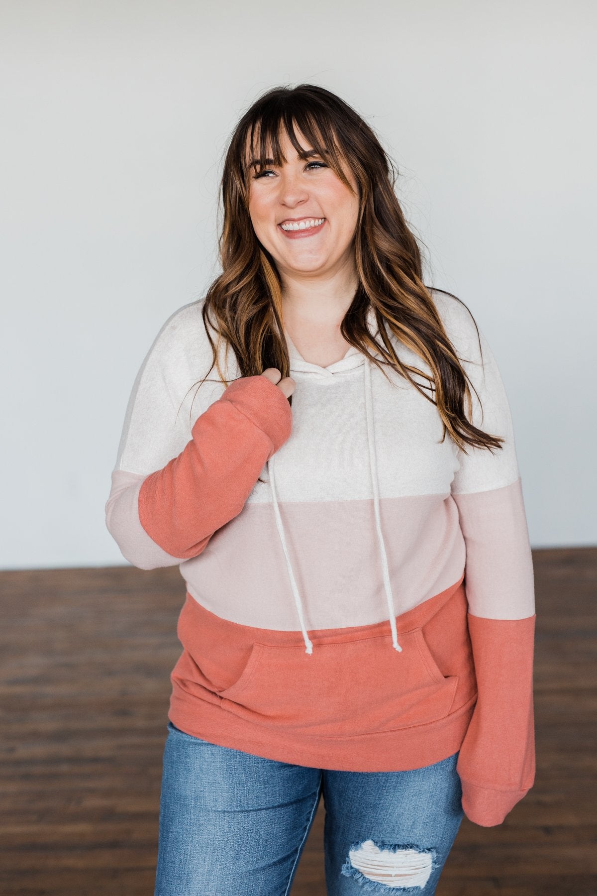 In The Moment Color Block Hoodie- Shades of Blush